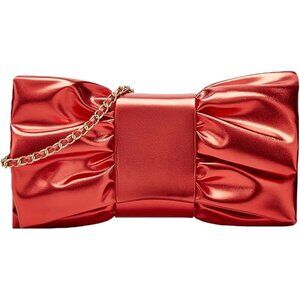 Women's Red Pu Leather Zipper High Quality Metal Small Bow Crossbody Clutch